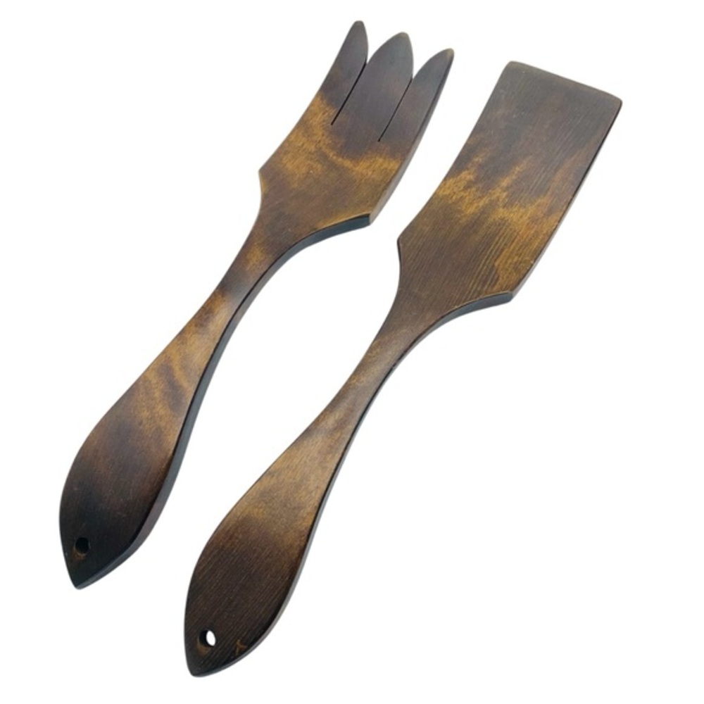 Vintage Mid-Century Wooden Wall Art – 18” Large Fork & Spatula Set